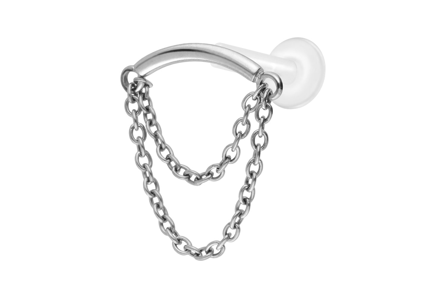 PTFE Labret Piercing mit Innengewinde + Titan-Aufsatz BOGEN + 2 KETTEN